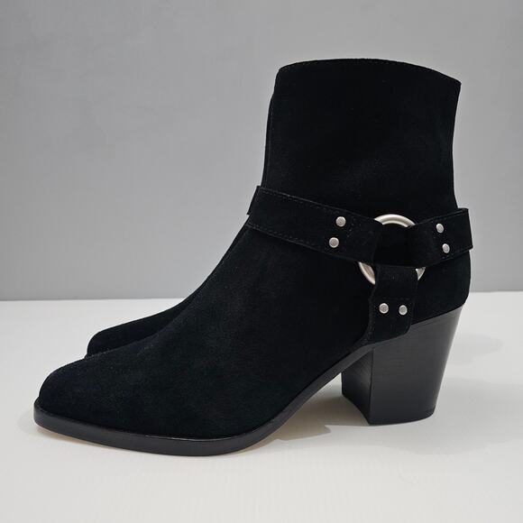 NEW Paige Edie Ankle Bootie Womens 8.5 Black Suede Harness Western Block Heel - Picture 15 of 15